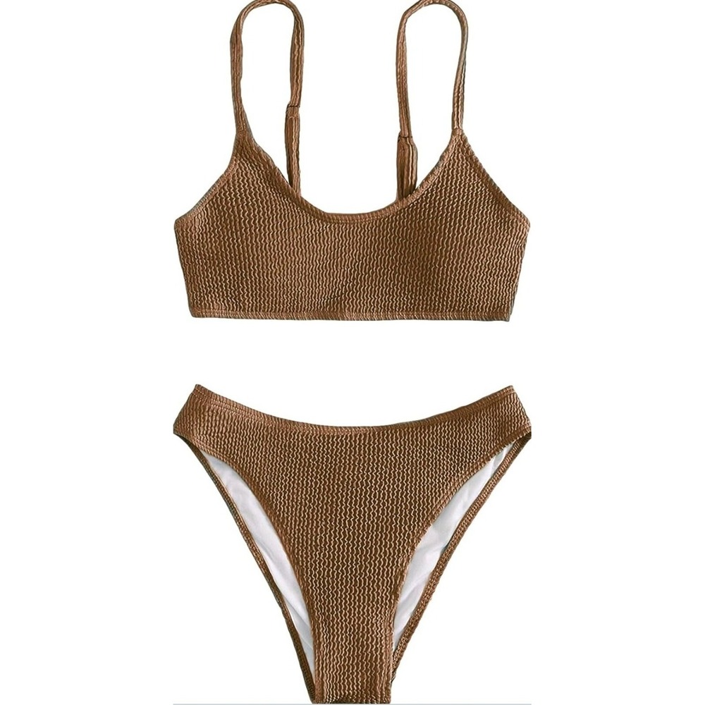 SOLY HUX Women's  Triangle Bikini Set Two Piece Swim Medium Mocha Brown